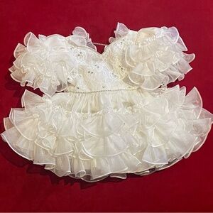 Pazzaz White Pageant Dress 2T Rhinestone Ruffle USA + Socks